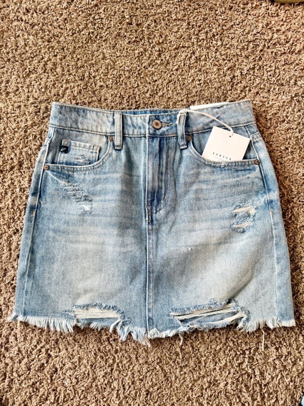 KanCan LA Light Blue Distressed Denim Skirt - Casual Summer Staple Size Small
